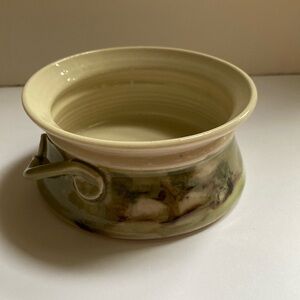 Vintage hand thrown pottery serving bowl. Perfect size for dips or snacks. .